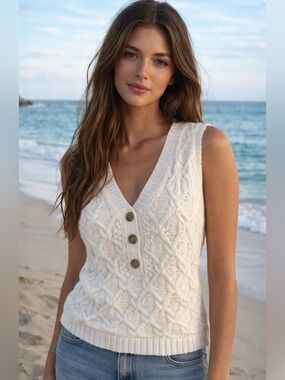 Tribal Coastal Knit Sweater Small Cotton Blend Summer Beach Cottagecore